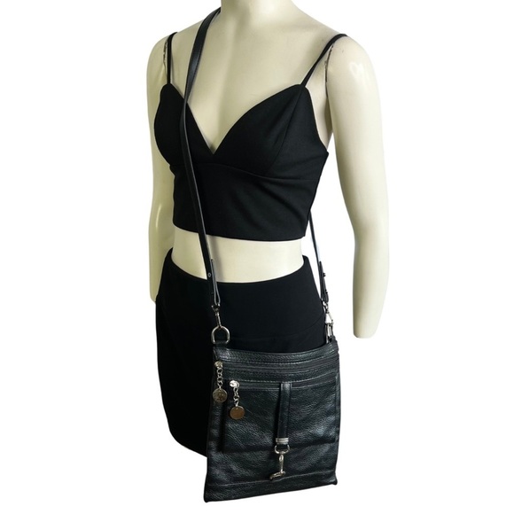 BLACK LEATHER CROSSBODY MESSENGER BAG MADE IN ITALY - Picture 11 of 11